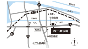 会場を検索の際はマップにて「松江市西津田一丁目９－４０」と検索ください　