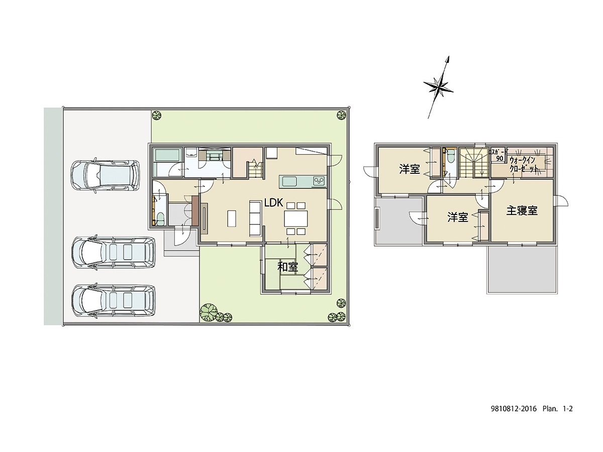 いわき市平幕ノ内 土地 区画番号No.7街区3 「廊下をなくせば部屋は広くなる！」 <br>建物タイプ:ｉ－ｓｍｉｌｅⅡ/延床面積:111.02㎡(33.57坪) <br>建物本体価格(参考):2,409万円(税込み)<br>