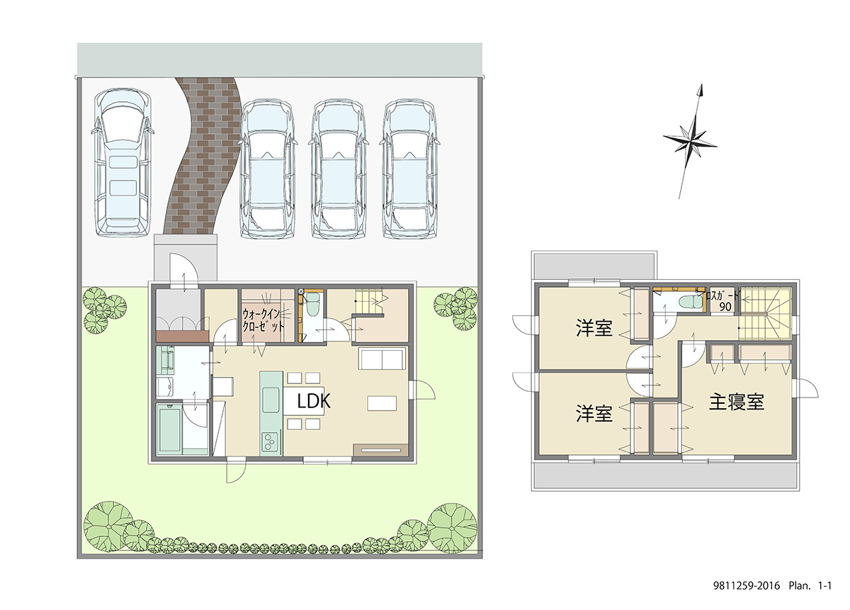 いわき市平幕ノ内 土地 区画番号No.12街区2 「重宝します！1階のウォークインクローゼット」 <br>建物タイプ:ｉ－ｓｍｉｌｅⅡ/延床面積:90.82㎡(27.46坪) <br>建物本体価格(参考):1,943万円(税込み)<br>