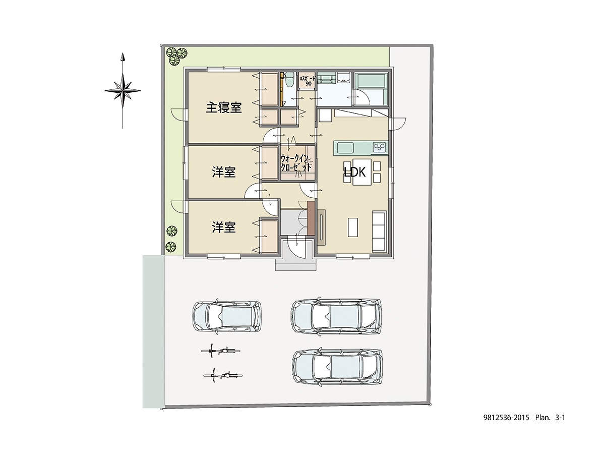 土岐市妻木町 土地 区画番号No.6 「のんびり平屋ライフ」 <br>建物タイプ:ｉ－ｓｍｉｌｅⅡ/延床面積:90.45㎡(27.36坪) <br>建物本体価格(参考):2,105万円(税込み)<br>