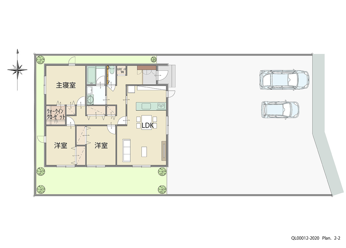 薩摩川内市宮崎町清水田 土地 区画番号No.4 「動線スッキリ！家事ラクプラン」 <br>建物タイプ:ｉ－ｓｍｉｌｅⅡ/延床面積:98.73㎡(29.86坪) <br>建物本体価格(参考):2,210万円(税込み)<br>