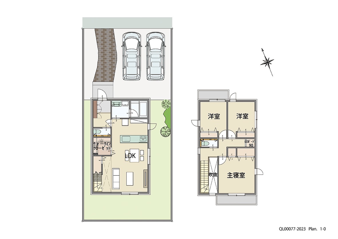 イイコトテラス南川町 土地 区画番号No.C 「1階にウォークインクローゼット採用プラン」 <br>建物タイプ:ｉ－ｓｍｉｌｅⅡ/延床面積:97.52㎡(29.49坪) <br>建物本体価格(参考):2,031万円(税込み)<br>