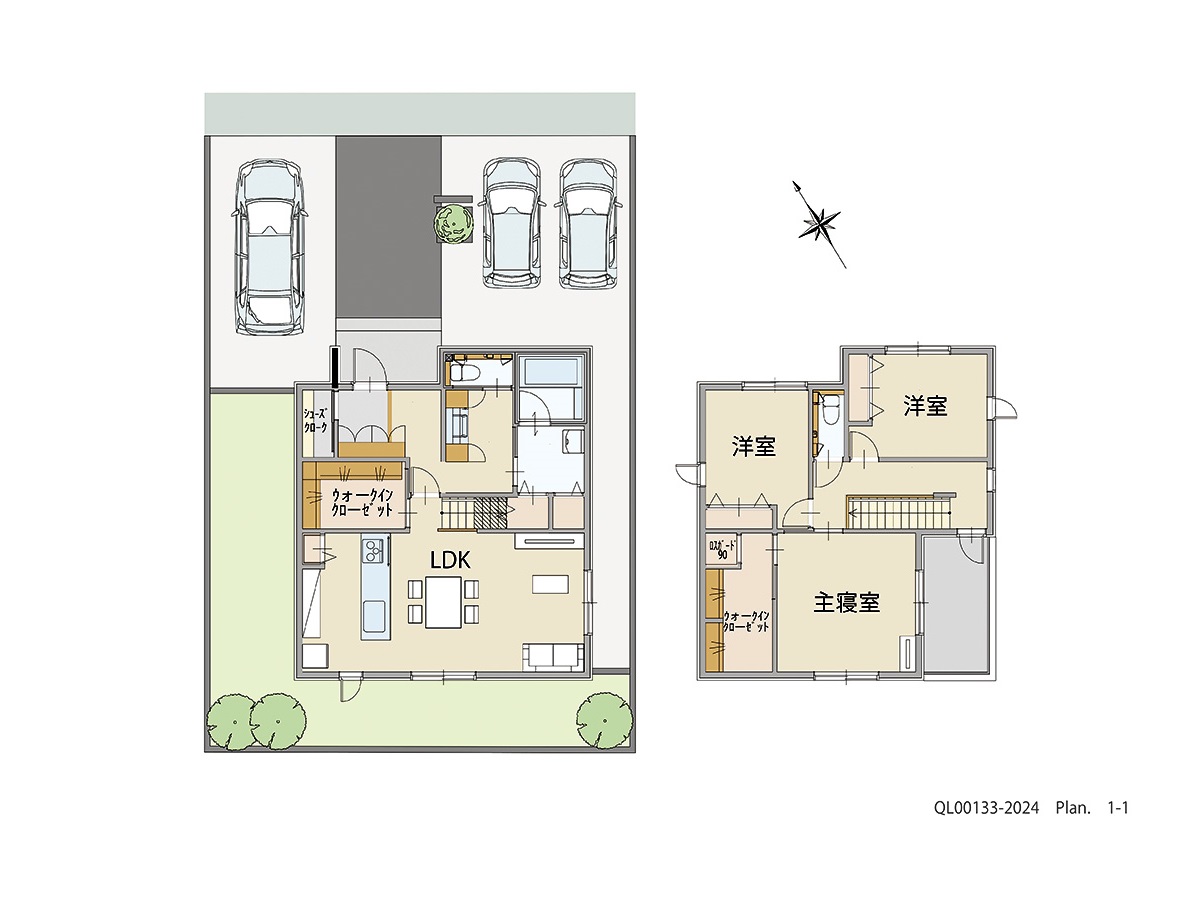 イイコトテラス舞々木町 土地 区画番号No.13 「収納たっぷりで片づけ上手になれるおうち」 <br>建物タイプ:ｉ－ｓｍｉｌｅⅡ/延床面積:107.57㎡(32.53坪) <br>建物本体価格(参考):2,214万円(税込み)<br>