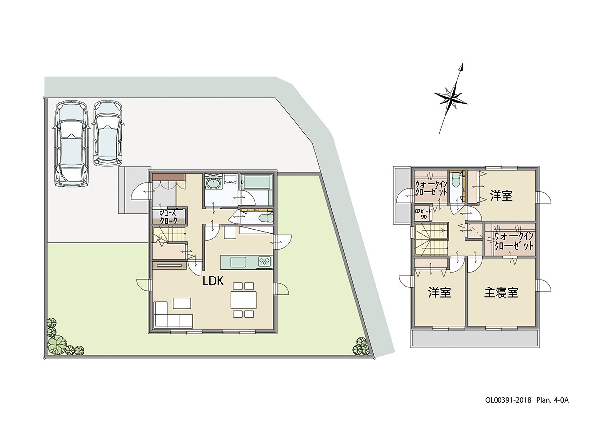 昭和町国母駅前 土地 区画番号No.4 「充実の収納！片付け好きになれるプラン」 <br>建物タイプ:ｉ－ｓｍｉｌｅⅡ/延床面積:105.82㎡(32坪) <br>建物本体価格(参考):2,181万円(税込み)<br>