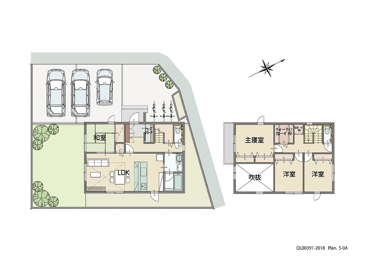 昭和町国母駅前 土地 区画番号No.4 「お客様を呼びたくなる魅力の大空間吹抜け！」 <br>建物タイプ:ｉ－ｓｍｉｌｅⅡ/延床面積:107.4㎡(32.48坪) <br>建物本体価格(参考):2,258万円(税込み)<br>