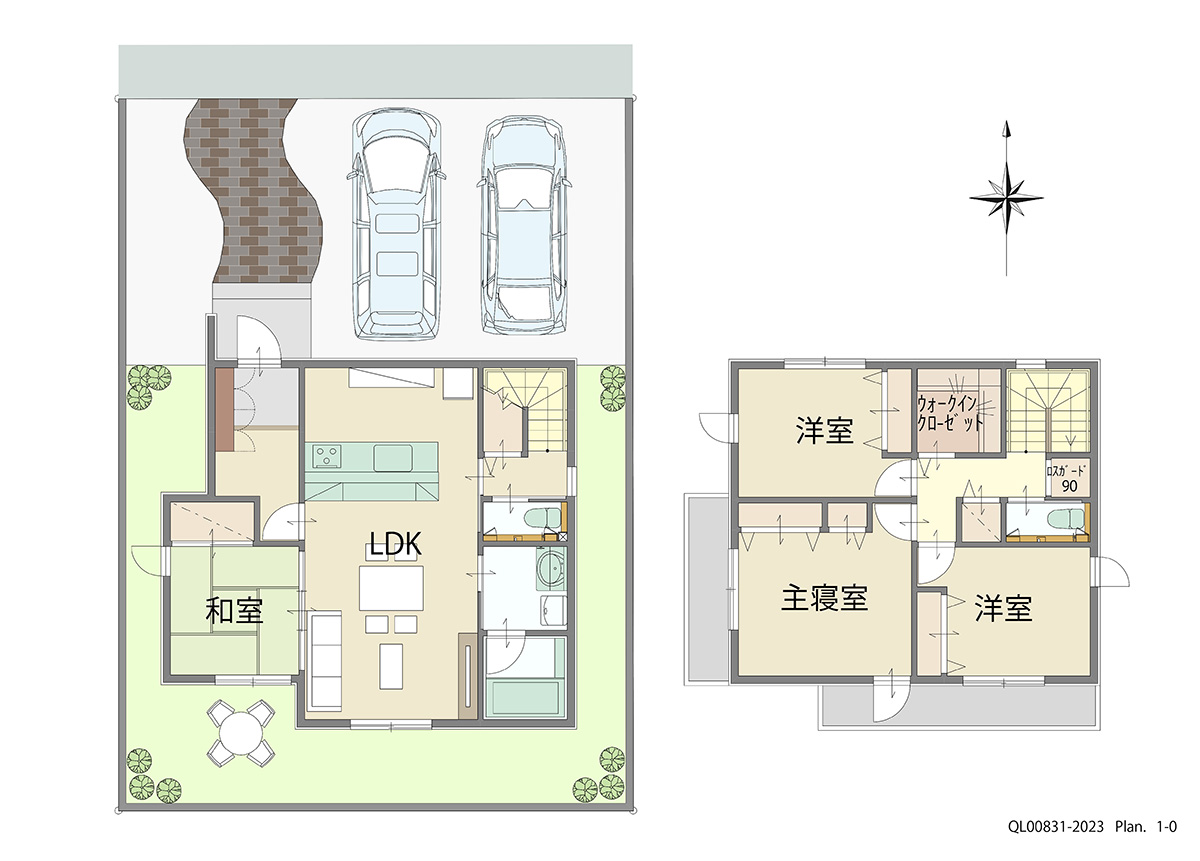 ふじと台５期 土地 区画番号No.中2-2 「ほしい！が詰まった大満足プラン」 <br>建物タイプ:ｉ－ｓｍｉｌｅⅡ/延床面積:102.51㎡(31坪) <br>建物本体価格(参考):2,117万円(税込み)<br>