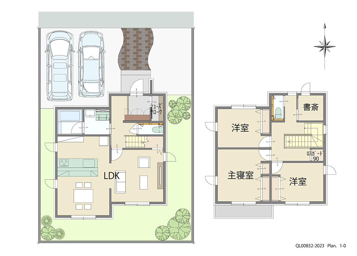 ふじと台５期 土地 区画番号No.中2-3 「それぞれがお気に入りの場所を見つけられるプラン」 <br>建物タイプ:ｉ－ｓｍｉｌｅⅡ/延床面積:104.21㎡(31.51坪) <br>建物本体価格(参考):2,104万円(税込み)<br>