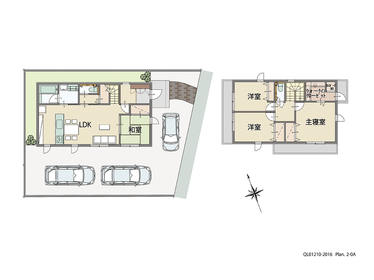 高山市江名子町 土地 区画番号No.9 「ＬＤＫから和室まで広々大空間プラン」 <br>建物タイプ:ｉ－ｓｍｉｌｅⅡ/延床面積:105.87㎡(32.02坪) <br>建物本体価格(参考):2,210万円(税込み)<br>