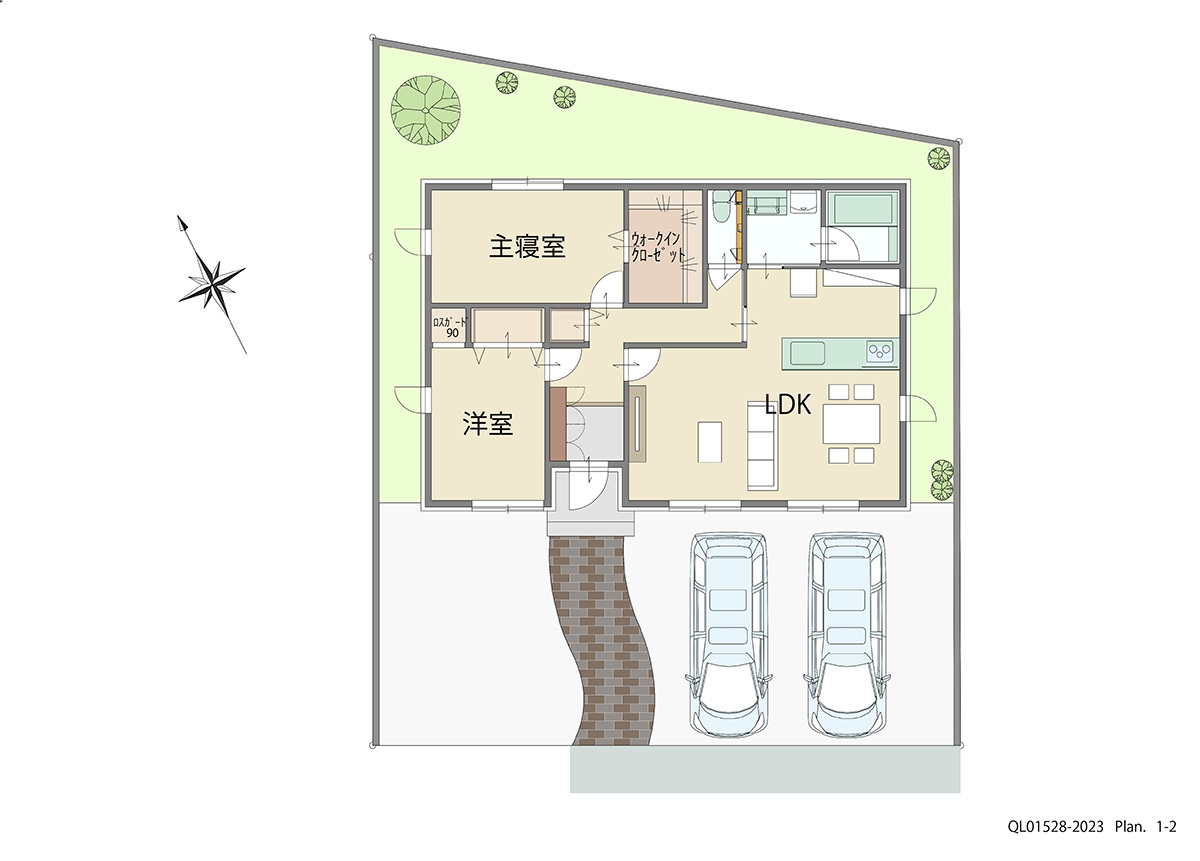 イイコトテラス宇都宮宝木本町 土地 区画番号No.4 「無駄の少ない平屋プラン」 <br>建物タイプ:ｉ－ｓｍｉｌｅⅡ/延床面積:78.81㎡(23.84坪) <br>建物本体価格(参考):1,855万円(税込み)<br>