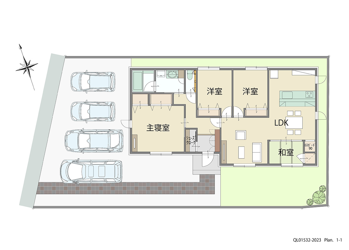 イイコトテラス宇都宮宝木本町 土地 区画番号No.8 「快適な居室」 <br>建物タイプ:ｉ－ｓｍｉｌｅⅡ/延床面積:97.56㎡(29.51坪) <br>建物本体価格(参考):2,171万円(税込み)<br>