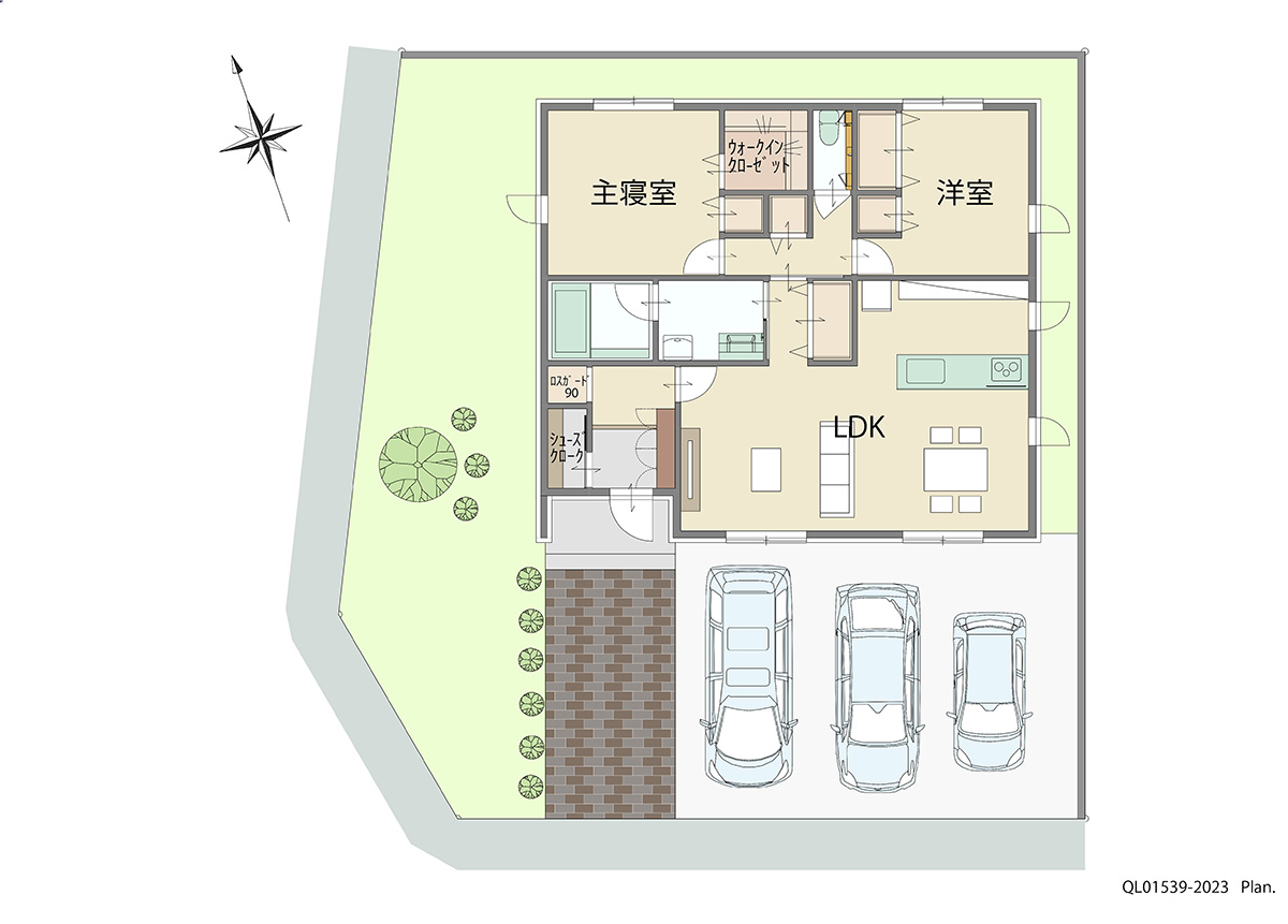 イイコトテラス宇都宮宝木本町 土地 区画番号No.15 「人気のゆったり平屋プラン」 <br>建物タイプ:ｉ－ｓｍｉｌｅⅡ/延床面積:89.58㎡(27.09坪) <br>建物本体価格(参考):2,104万円(税込み)<br>