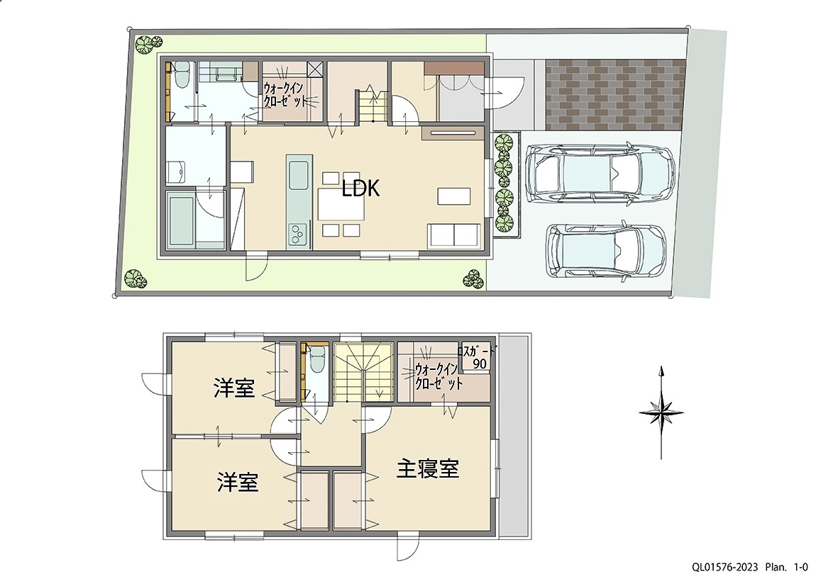 イイコトテラス新伝馬 土地 区画番号No.F 「収納充実！コンパクトプラン」 <br>建物タイプ:ｉ－ｓｍｉｌｅⅡ/延床面積:100.86㎡(30.5坪) <br>建物本体価格(参考):2,064万円(税込み)<br>