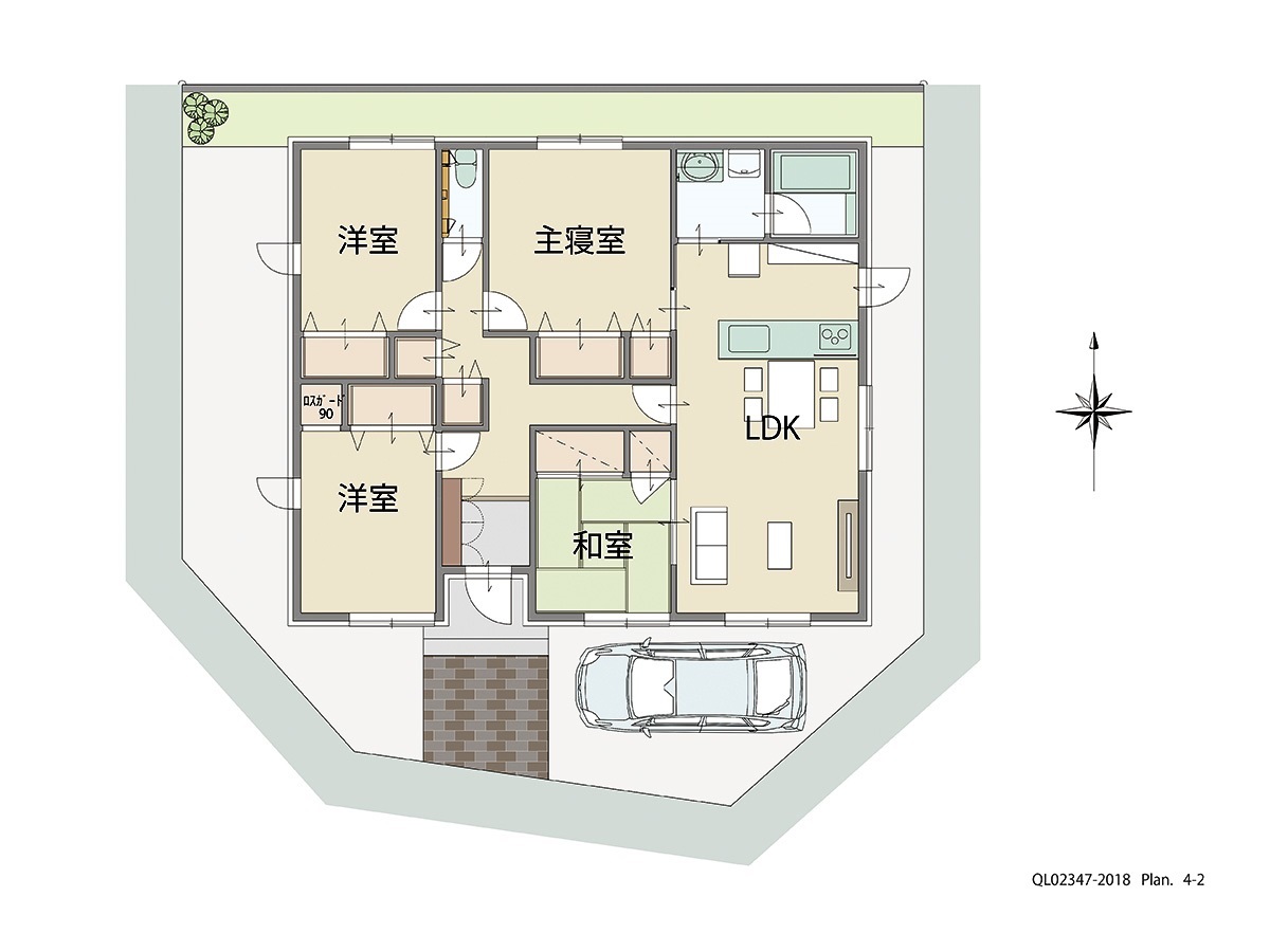 アイタウン西脇市和田町 土地 区画番号No.4 「コンパクトでも充実！平屋ならでは、です」 <br>建物タイプ:ｉ－ｓｍｉｌｅⅡ/延床面積:98.78㎡(29.88坪) <br>建物本体価格(参考):2,210万円(税込み)<br>