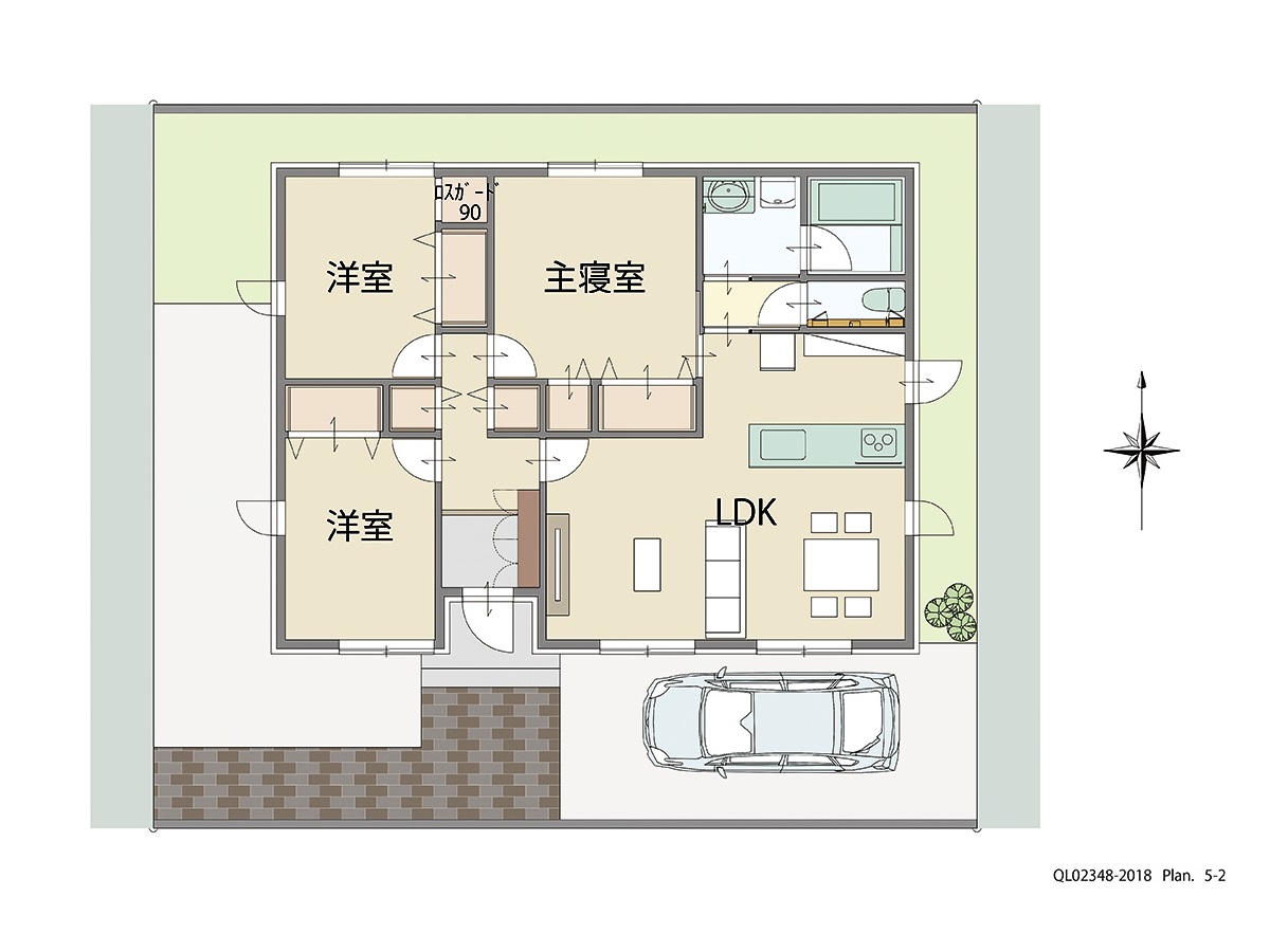 アイタウン西脇市和田町 土地 区画番号No.5 「お子様の見守り安心要素が満載のプラン」 <br>建物タイプ:ｉ－ｓｍｉｌｅⅡ/延床面積:88.8㎡(26.86坪) <br>建物本体価格(参考):2,087万円(税込み)<br>