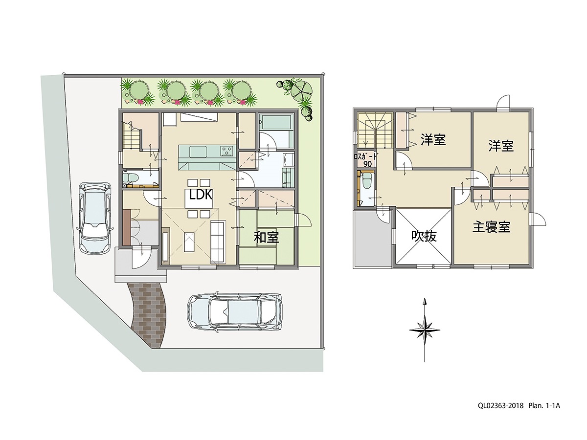 アイタウン西脇市和田町 土地 区画番号No.20 「大きな吹抜け、LDK、和室ともに南向きの明るさ満点プラン」 <br>建物タイプ:ｉ－ｓｍｉｌｅⅡ/延床面積:106.6㎡(32.24坪) <br>建物本体価格(参考):2,233万円(税込み)<br>