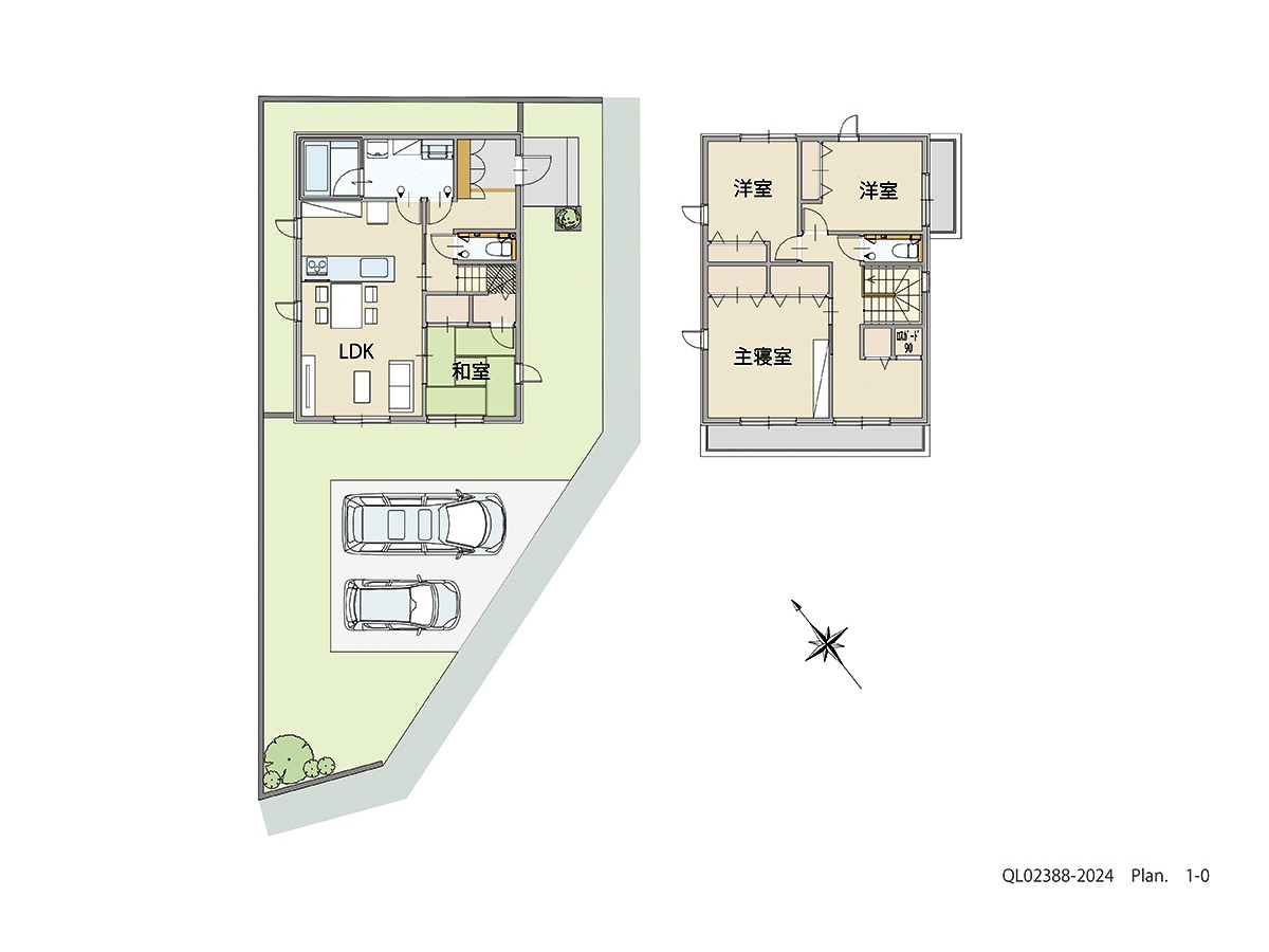 イイコトテラス湖南市三雲Ⅱ期 土地 区画番号No.21 「回遊動線で部屋間の移動もスムーズな家」 <br>建物タイプ:ｉ－ｓｍｉｌｅⅡ/延床面積:105.82㎡(32坪) <br>建物本体価格(参考):2,181万円(税込み)<br>