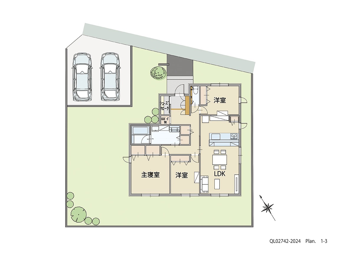 下都賀郡壬生町表町６区画 土地 区画番号No.3 「家族の気配を感じるおうち！仲良しファミリープラン」 <br>建物タイプ:ｉ－ｓｍｉｌｅⅡ+/延床面積:88.8㎡(26.86坪) <br>建物本体価格(参考):2,090万円(税込み)<br>