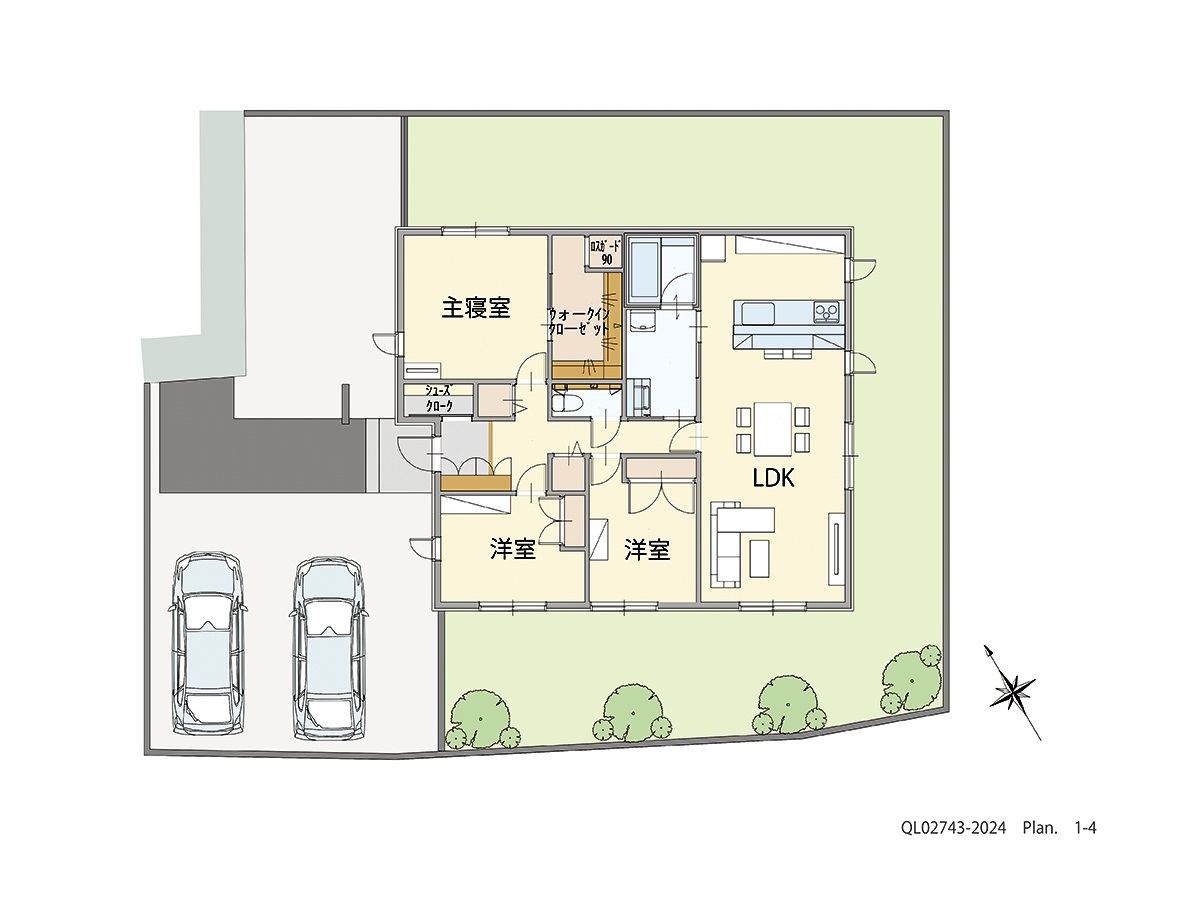 下都賀郡壬生町表町６区画 土地 区画番号No.4 「家事動線スッキリ！収納も充実したプラン」 <br>建物タイプ:ｉ－ｓｍｉｌｅⅡ+/延床面積:96.25㎡(29.11坪) <br>建物本体価格(参考):2,174万円(税込み)<br>