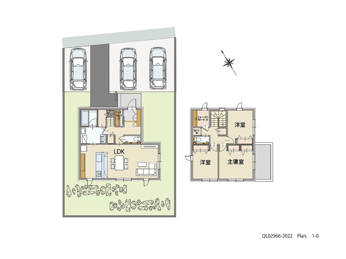 イイコトテラス小山市中久喜 土地 区画番号No.32 「L字型の外観にアクセントをつけたプラン」 <br>建物タイプ:ｉ－ｓｍｉｌｅⅡ+/延床面積:100.85㎡(30.49坪) <br>建物本体価格(参考):2,192万円(税込み)<br>