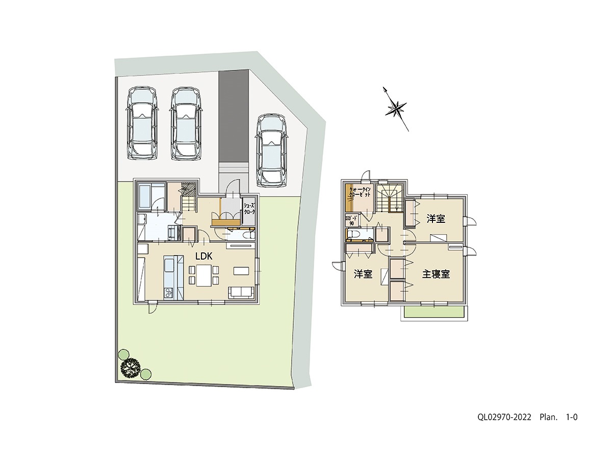 イイコトテラス小山市中久喜 土地 区画番号No.36 「水回りの回遊動線を設けた家事楽プラン」 <br>建物タイプ:ｉ－ｓｍｉｌｅⅡ+/延床面積:100.86㎡(30.5坪) <br>建物本体価格(参考):2,192万円(税込み)<br>