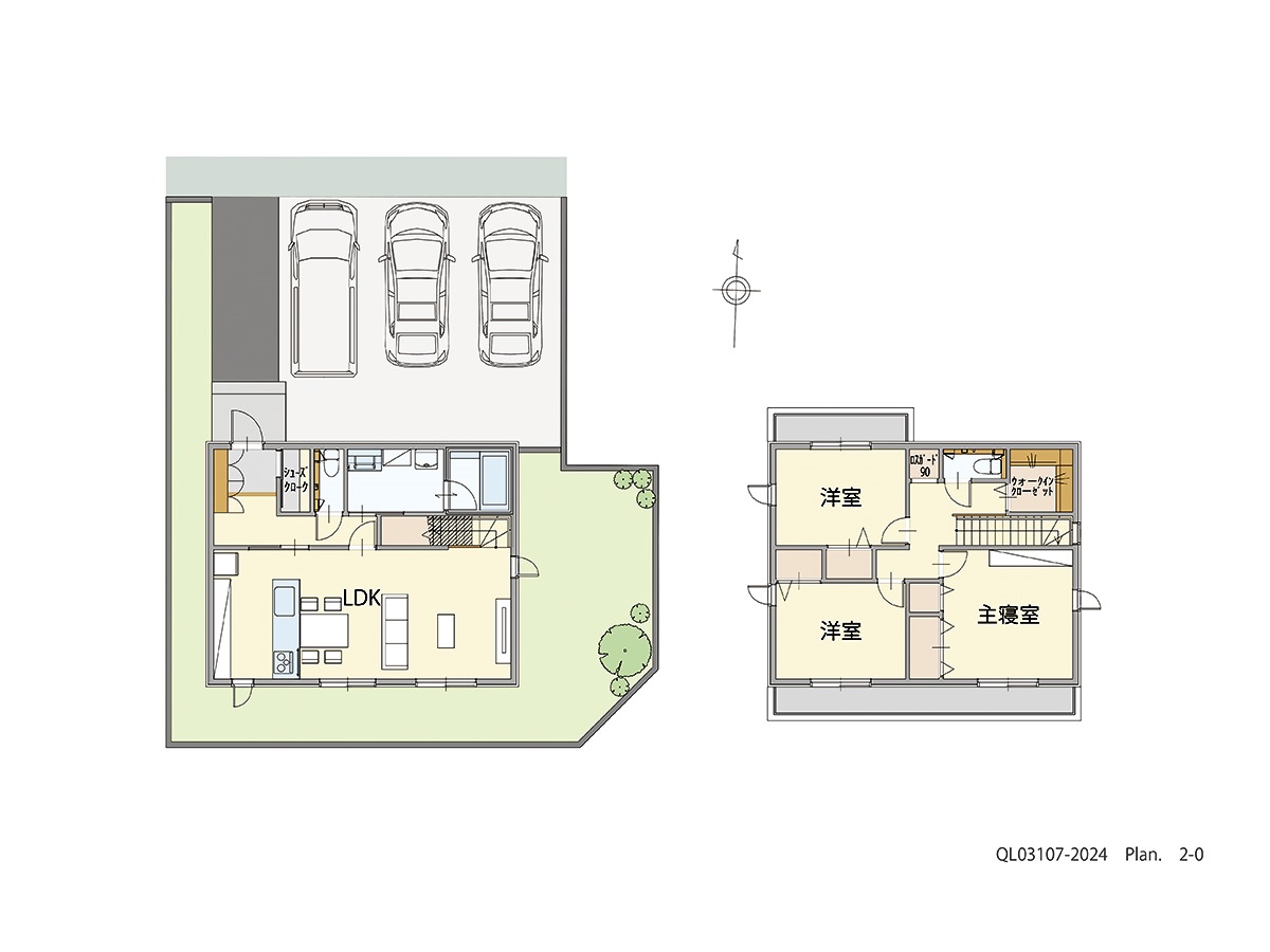 ふじと台６期 土地 区画番号No.東⑥北1-4 「キッチンから家族の様子を見守れる家」 <br>建物タイプ:ｉ－ｓｍｉｌｅⅡ/延床面積:105.82㎡(32坪) <br>建物本体価格(参考):2,208万円(税込み)<br>