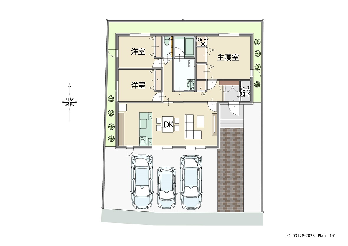 和歌山市つつじが丘 土地 区画番号No.222 「夢の平屋生活」 <br>建物タイプ:ｉ－ｓｍａｒｔⅡ/延床面積:90.45㎡(27.36坪) <br>建物本体価格(参考):2,354万円(税込み)<br>