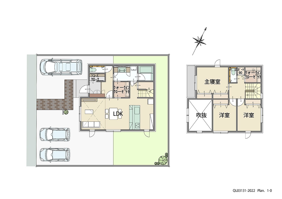 母ヶ浦町分譲地 土地 区画番号No.5-03 「欲しい！が詰まった大満足プラン」 <br>建物タイプ:ｉ－ｓｍｉｌｅⅡ/延床面積:104.07㎡(31.47坪) <br>建物本体価格(参考):2,203万円(税込み)<br>