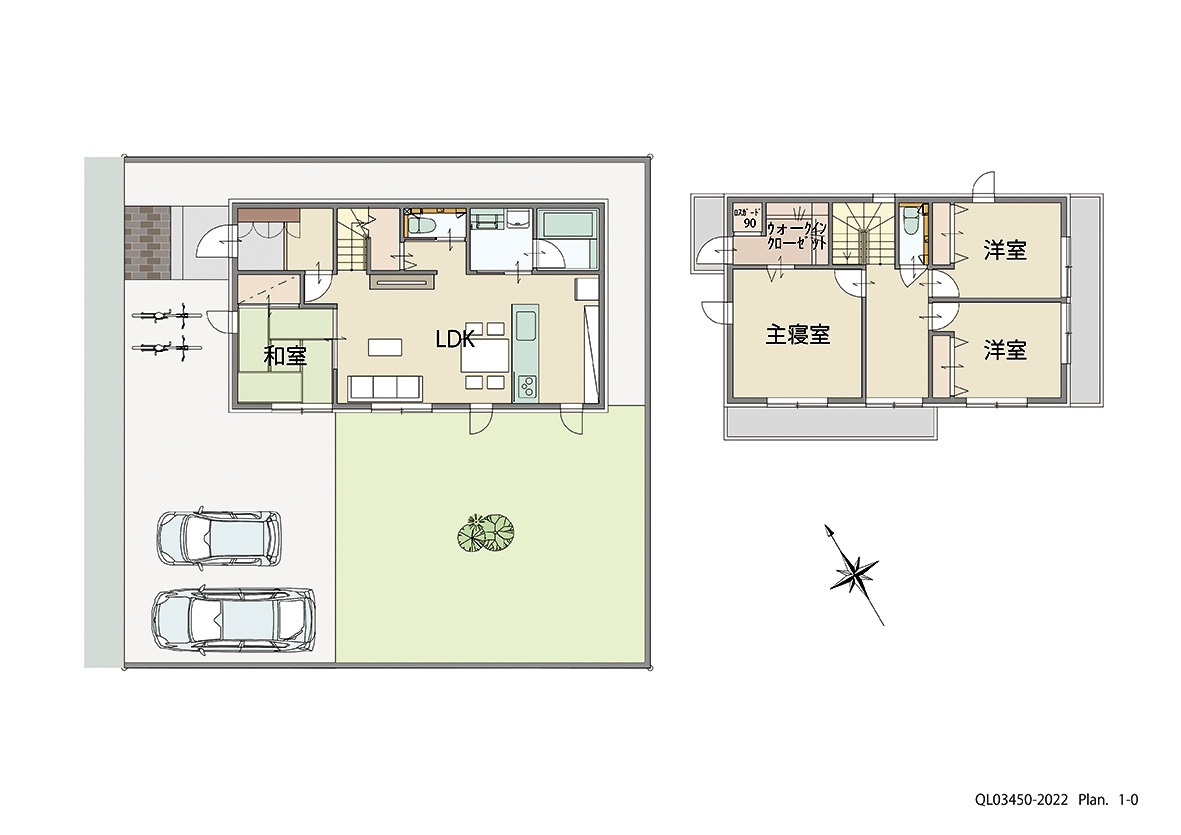 スマートタウン浜崎 土地 区画番号No.５６ 「物が多くても安心！大満足の収納プラン」 <br>建物タイプ:ｉ－ｓｍｉｌｅⅡ/延床面積:105.87㎡(32.02坪) <br>建物本体価格(参考):2,192万円(税込み)<br>