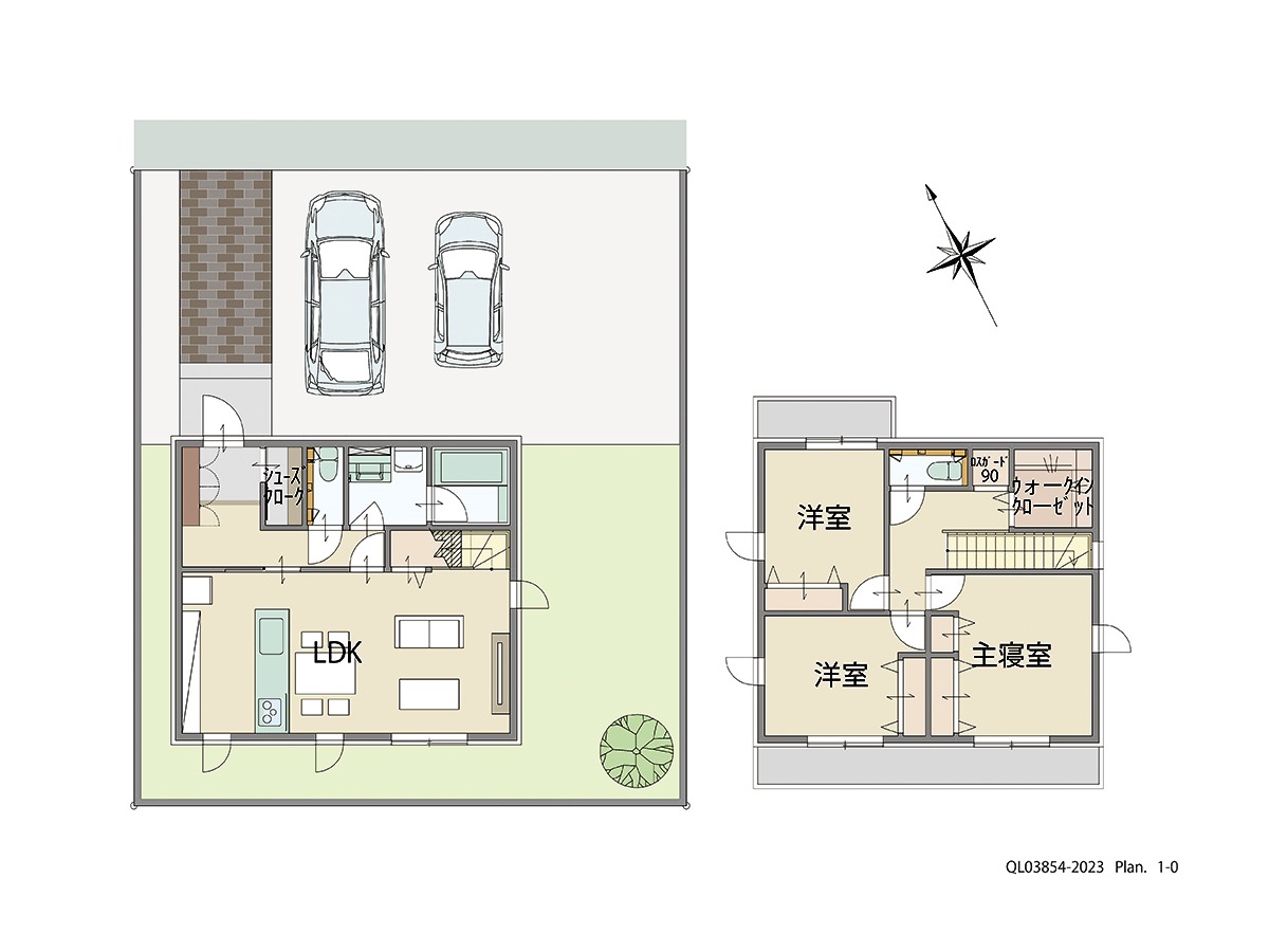 オアシスタウンやはば 土地 区画番号No.1(3-3) 「南面の広々バルコニー採用プラン」 <br>建物タイプ:ｉ－ｓｍｉｌｅⅡ/延床面積:94.14㎡(28.46坪) <br>建物本体価格(参考):1,976万円(税込み)<br>