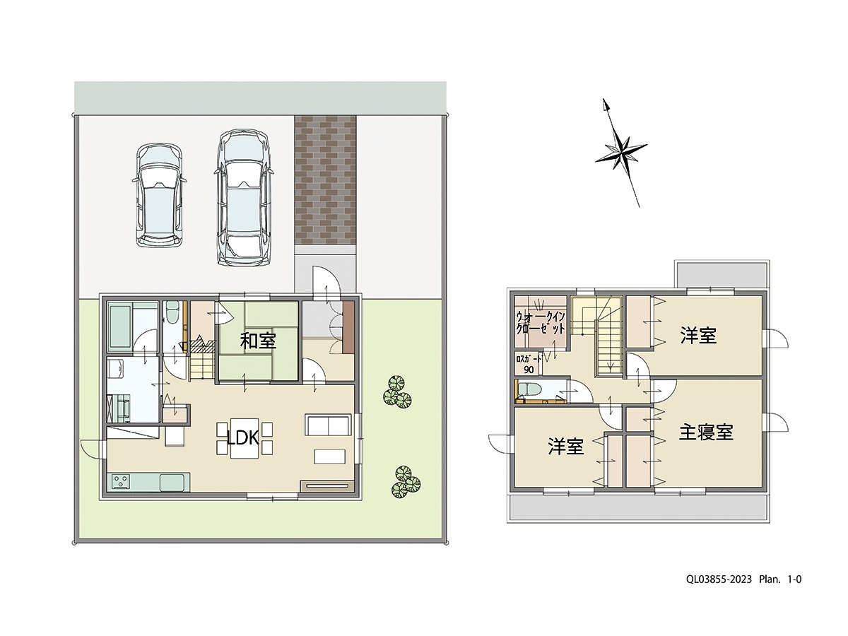 オアシスタウンやはば 土地 区画番号No.2(3-4) 「LDKに隣接した和室がポイントの家事動線スッキリプラン」 <br>建物タイプ:ｉ－ｓｍｉｌｅⅡ/延床面積:105.82㎡(32坪) <br>建物本体価格(参考):2,200万円(税込み)<br>