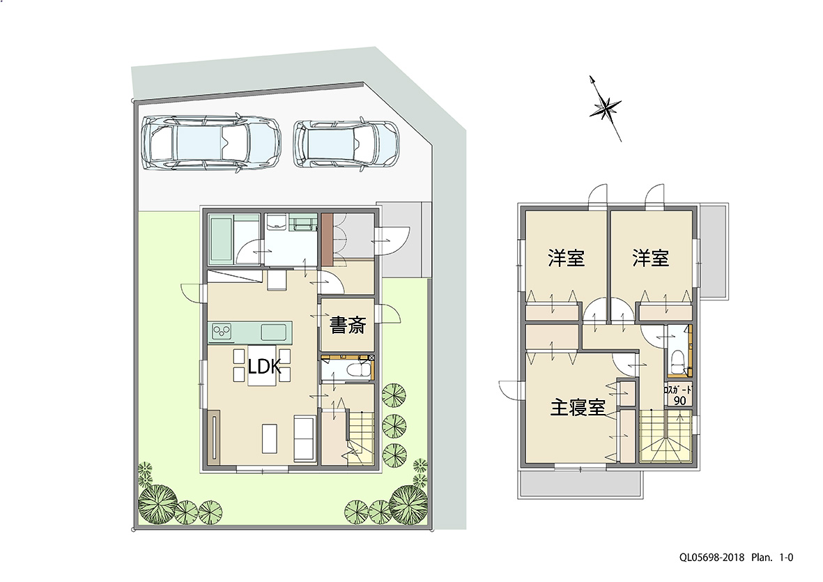 アイタウン荒井町小松原 土地 区画番号No.4 「LDKの隣に書斎も完備」 <br>建物タイプ:ｉ－ｓｍｉｌｅⅡ/延床面積:90.82㎡(27.46坪) <br>建物本体価格(参考):1,890万円(税込み)<br>