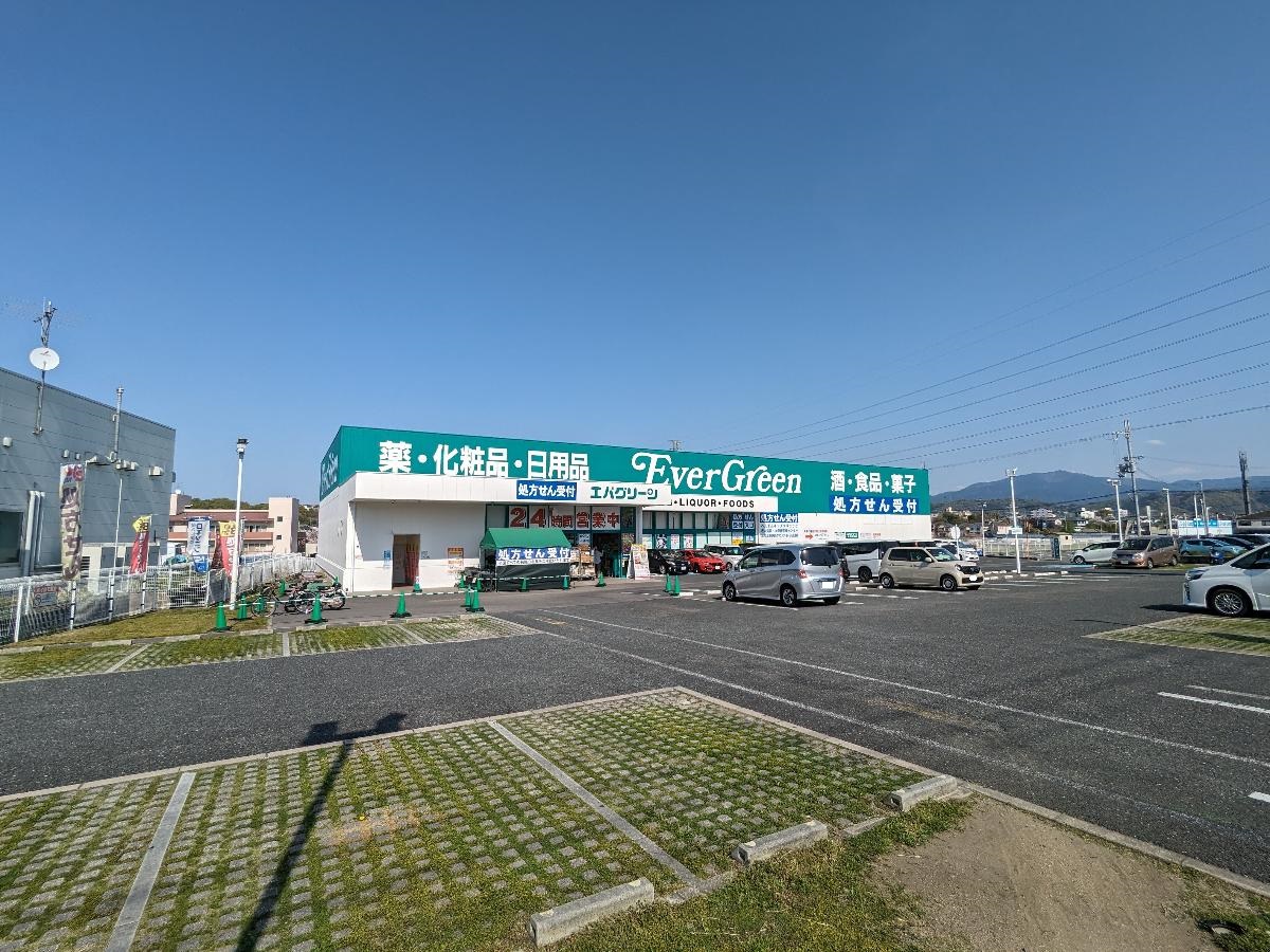 エバグリーン　狭山店まで約350m（徒歩5分）　駐車場が広く、日用消耗品などの買いだめにとても役立つお店です。
