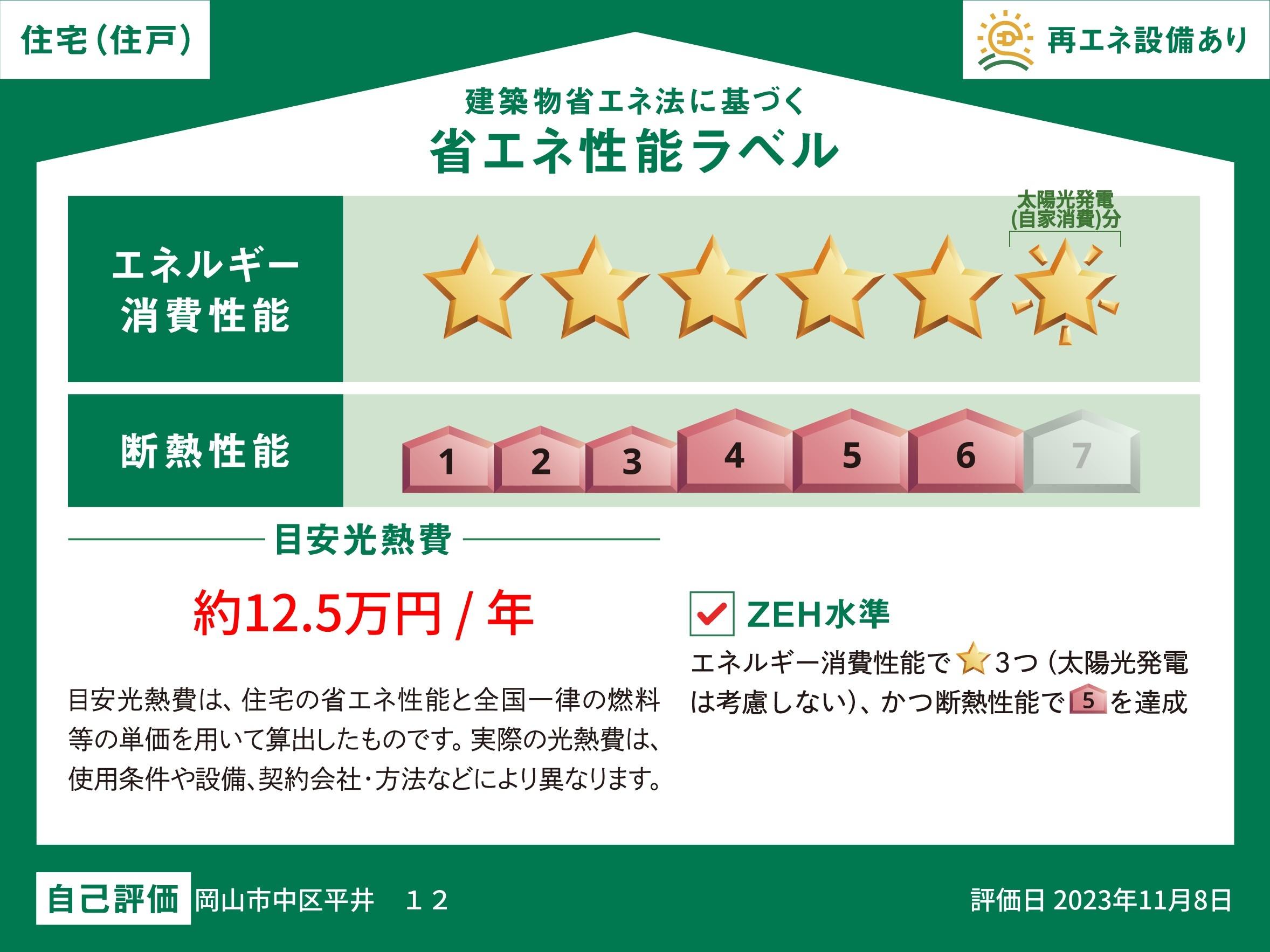 岡山市中区平井 戸建 区画番号No.12 ZEH水準を達成した高気密・高断熱住宅です。小さなエネルギーで冷暖房でき、省エネな暮らしが実現します。