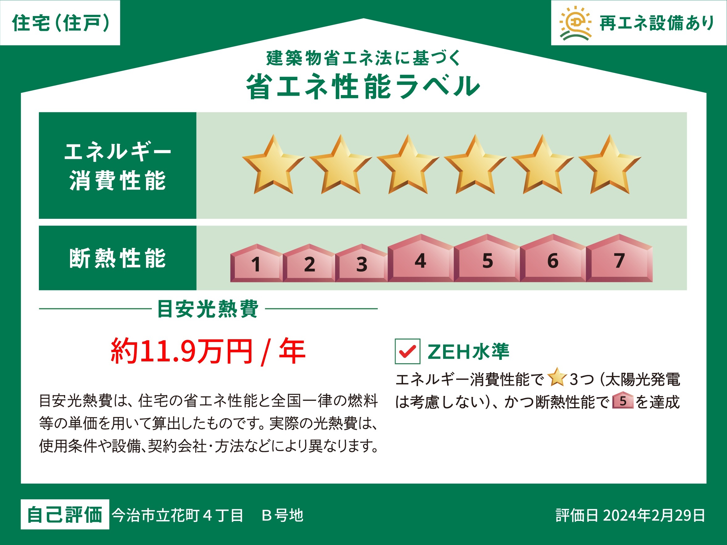 今治市立花町４丁目 モデルハウス 区画番号No.B号地 ZEH水準を達成した高気密・高断熱住宅です。小さなエネルギーで冷暖房でき、省エネな暮らしが実現します。