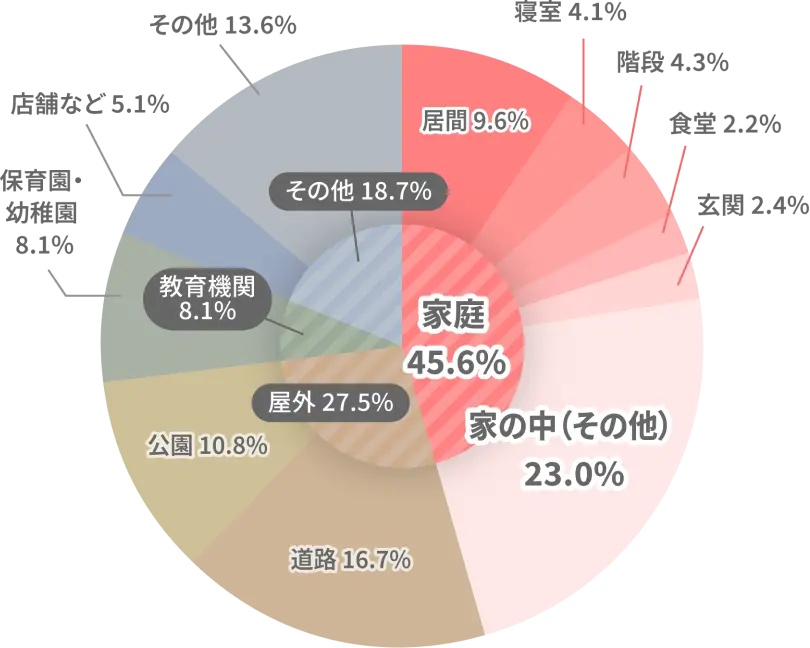 ５歳児の事故が起きた場所の円グラフ