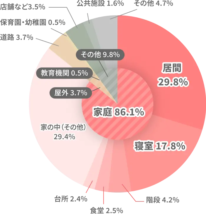 0歳児の事故が起きた場所の円グラフ