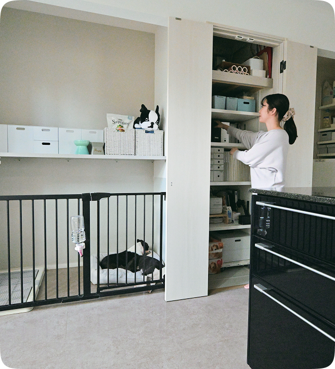 ❹ LDKの中心に犬専用スペースを計画